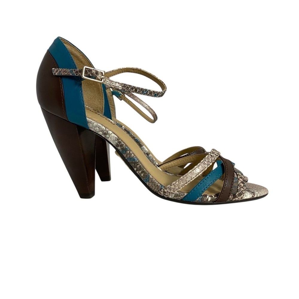 Vintage Y2K LE CHATEAU Women's Sandals High Heels Open Toe Sz 7 Crisscross Blue